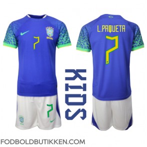 Brasilien Lucas Paqueta #7 Udebanetrøje Børn VM 2022 Kortærmet (+ Korte bukser)